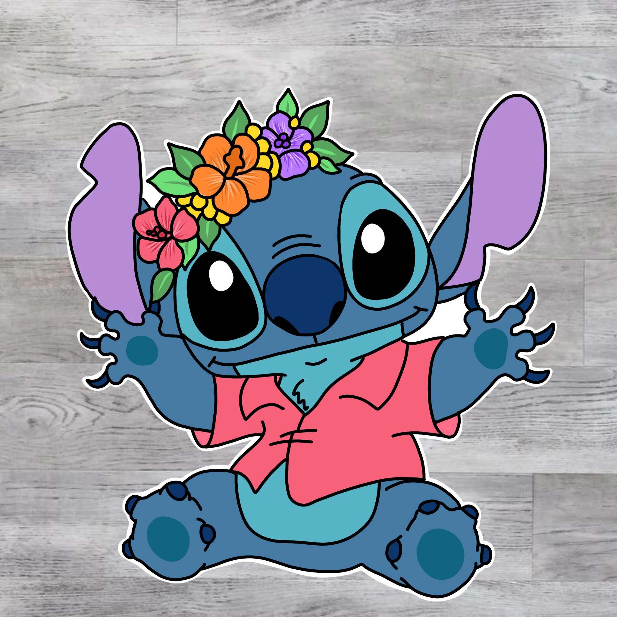 Image of a sticker of the character Stitch from the disney movie 'Lilo and Stitch'